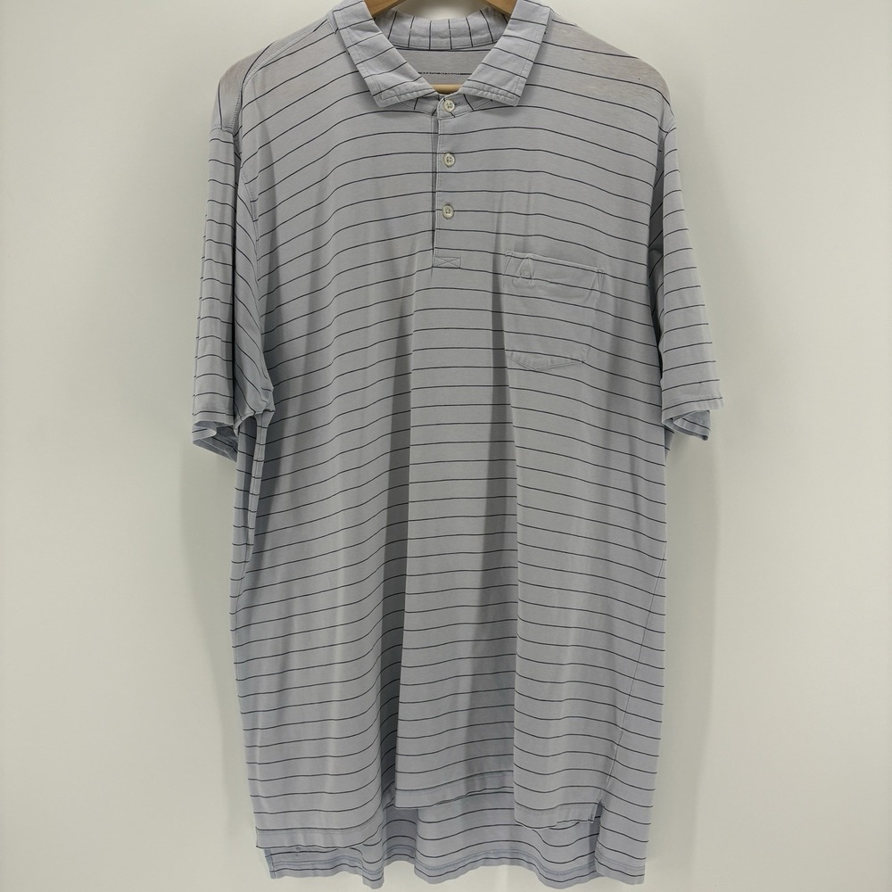 B Draddy Polo Shirt Mens XL Navy Striped Pima Cotton Golf Tennis Performance